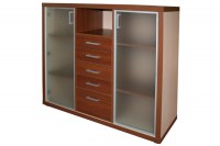 Skříňka se zásuvkami a skleněnými dvířky V 065